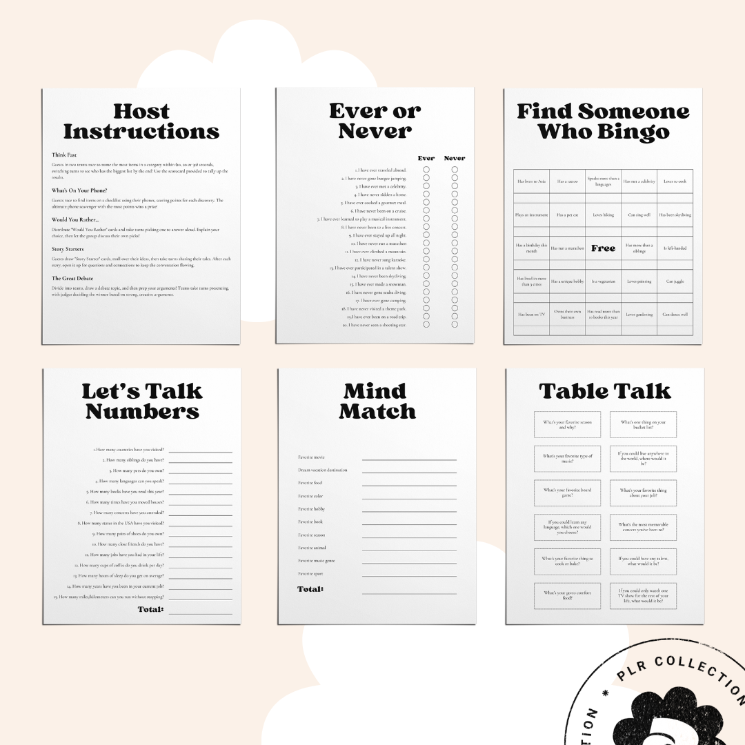 PLR - Dinner Party Games Canva Template Bundle (Commercial Use)