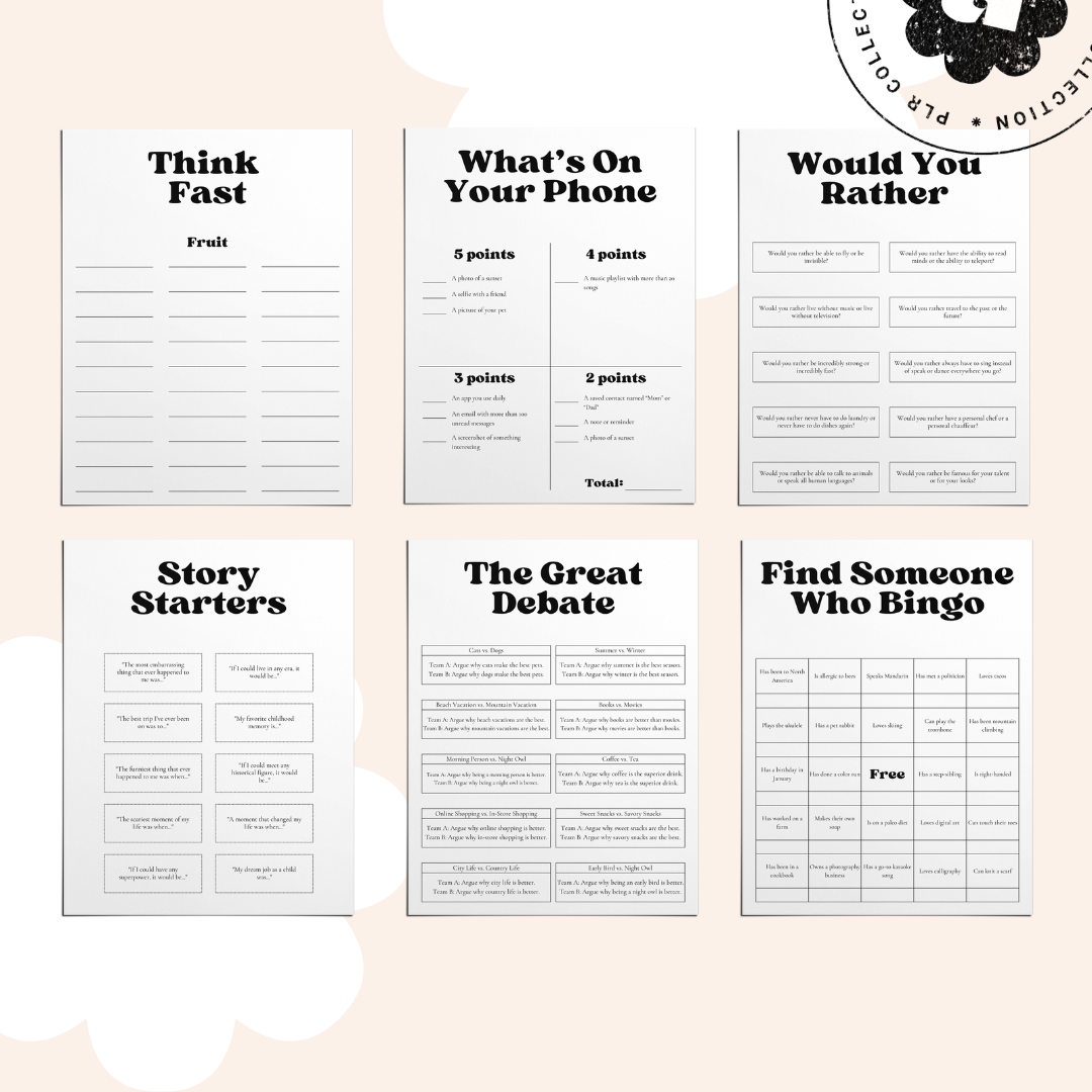 PLR - Dinner Party Games Canva Template Bundle (Commercial Use)