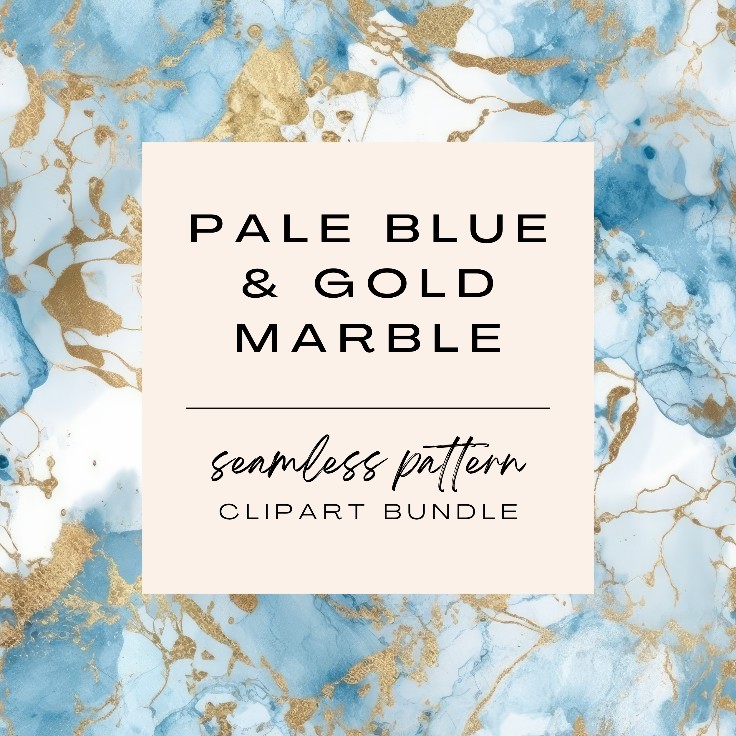 Pale Blue &amp; Gold Marble Seamless Pattern Clipart Bundle (Commercial Use)
