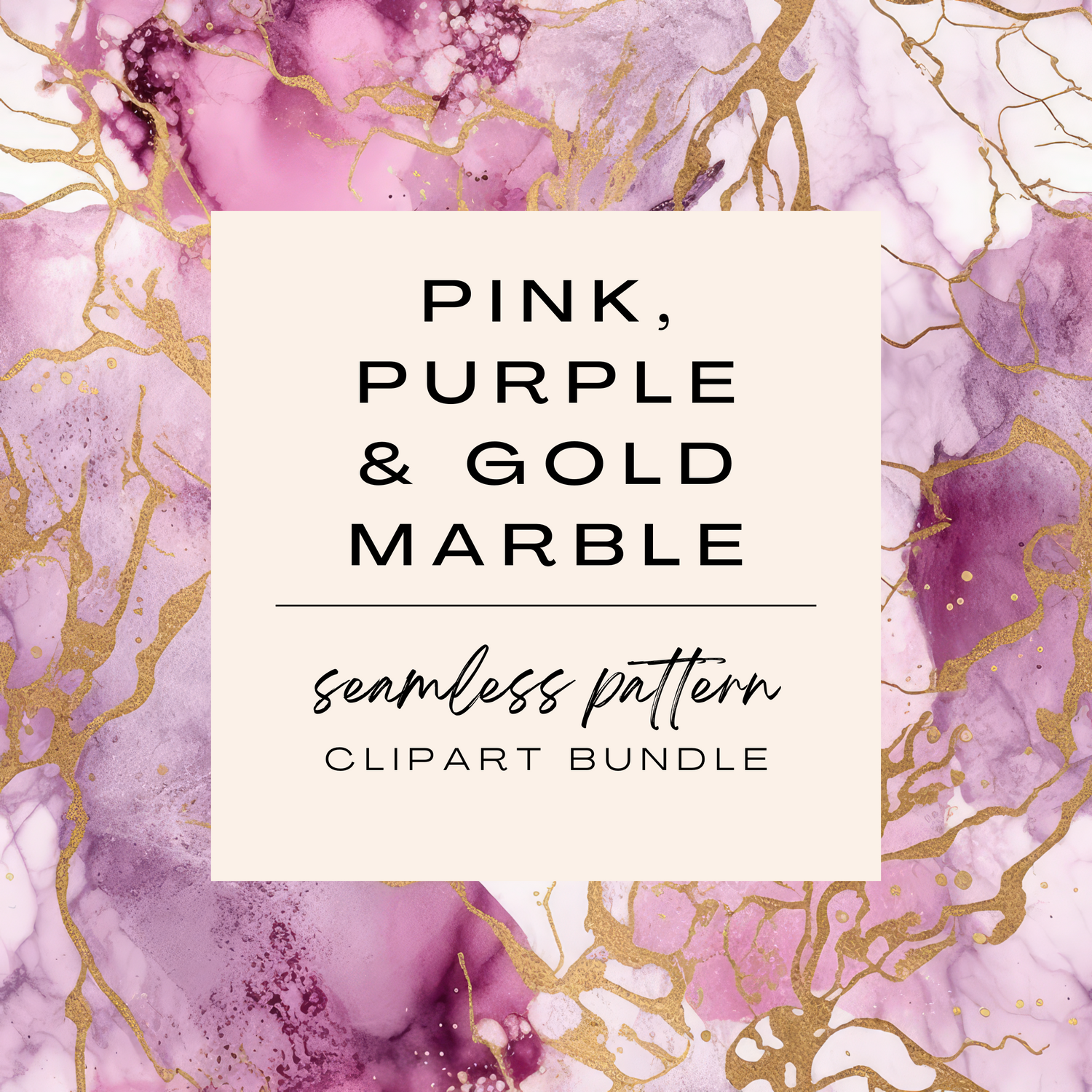 Pink, Purple &amp; Gold Marble Seamless Pattern Clipart Bundle (Commercial Use)