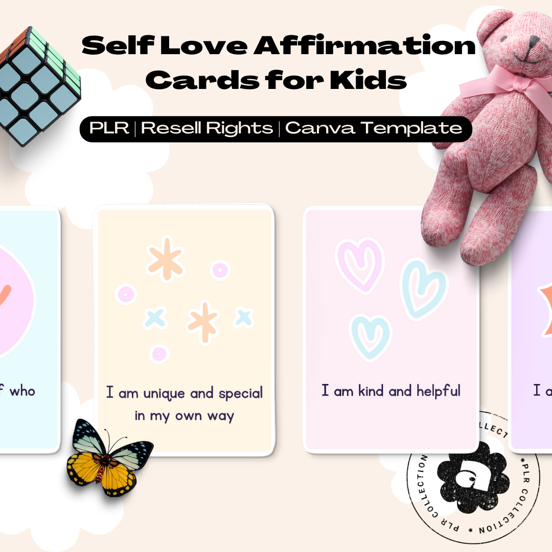 PLR - Self-Love Affirmation Cards for Kids Canva Template (Commercial Use)