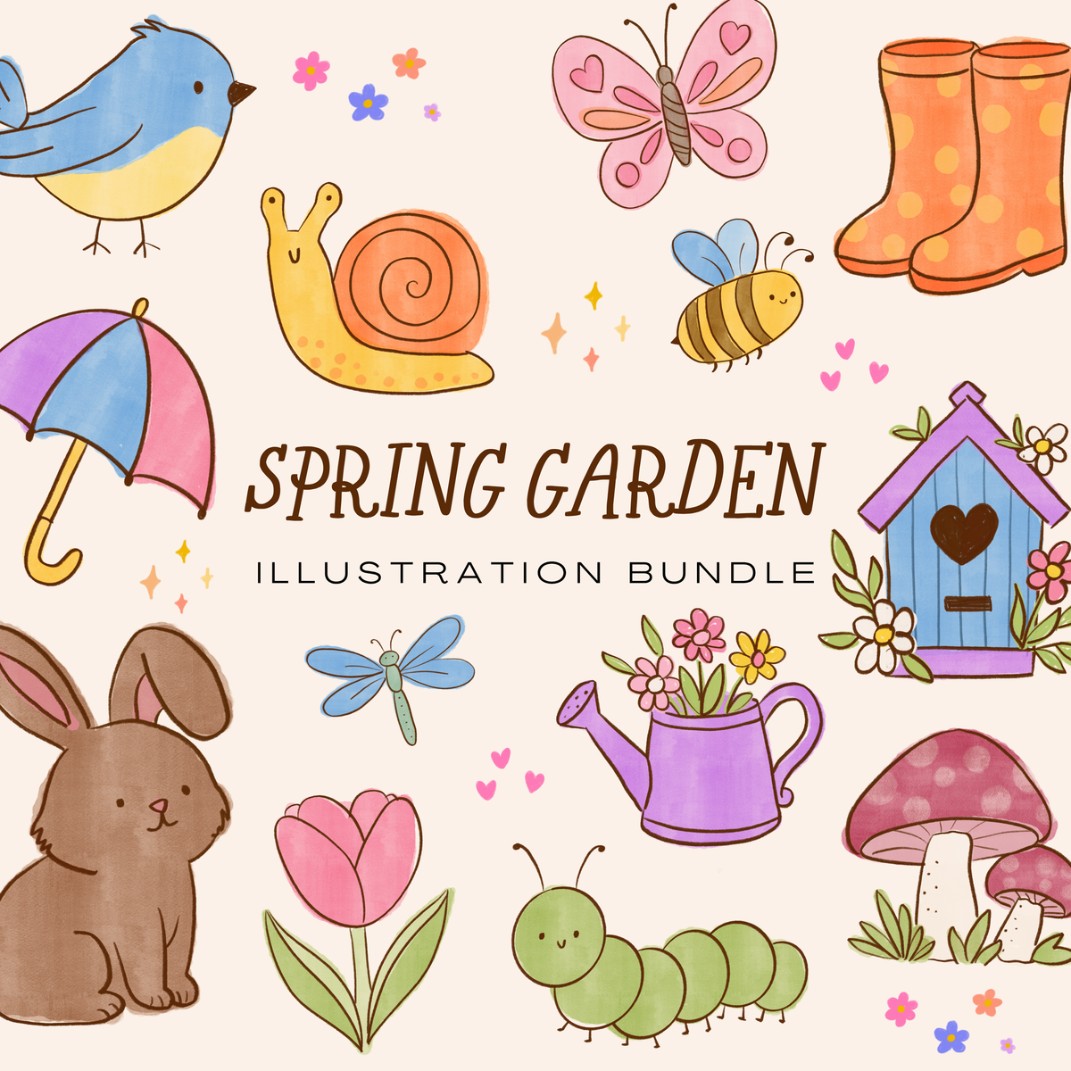 Spring Garden Clipart &amp; Digital Paper Bundle (Commercial Use)