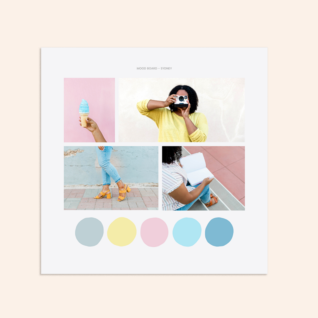 This mockup of the Etsy shop branding kit from The Alicia Rafiei Shop.  It has pink, yellow and blue colours, perfect for aomeone who is looking for a bold looking Etsy shop.