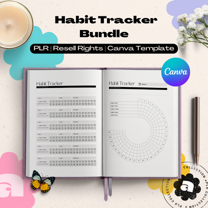 PLR - Habit Tracker Bundle Canva Template (Commercial Use)