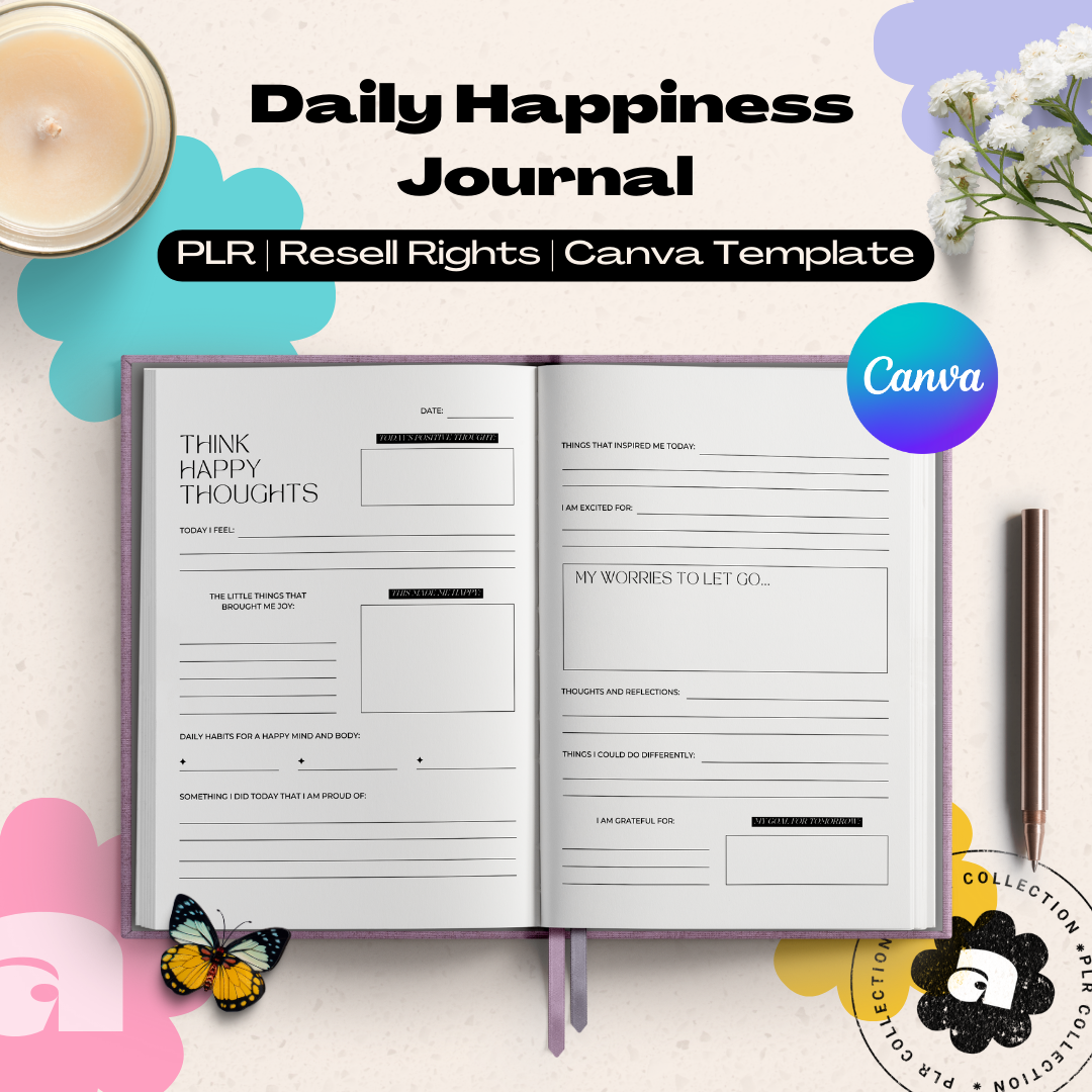 PLR - Daily Happiness Journal Canva Template (Commercial Use)